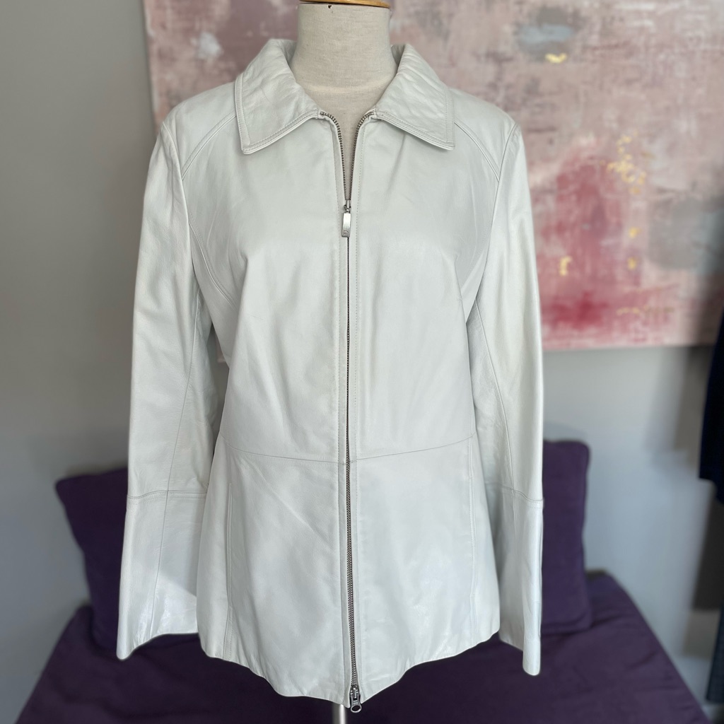 Danier Leather Classic White Double Zipper Mid Length Jacket Size M